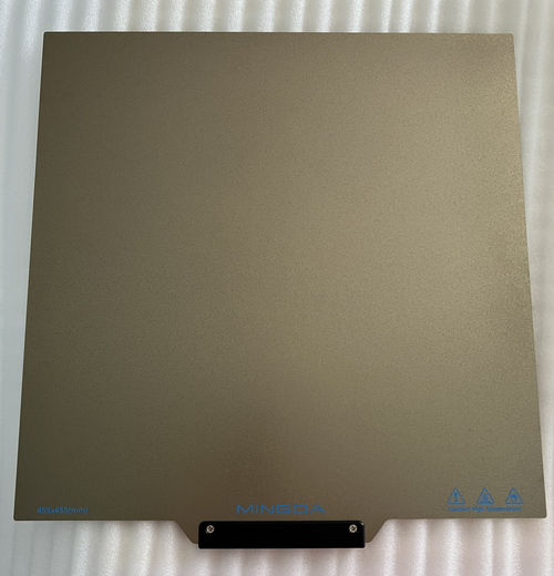 Mingda PEI rugóacél lap fogantyúkkal 455x455 mm – cserealkatrész Raptor 450-hez